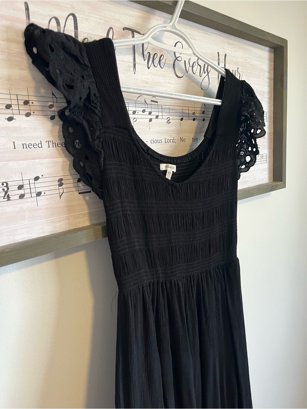 Maurices Black Midi Dress with Eyelet Flutter Sleeves